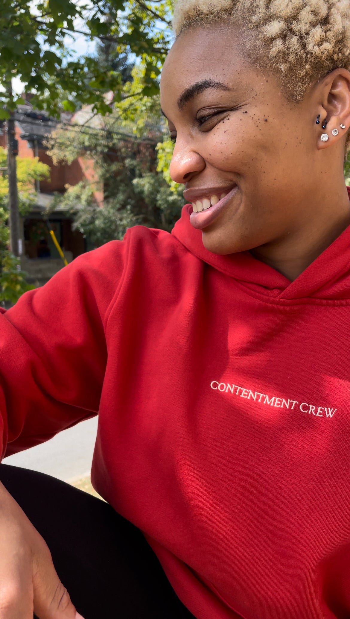 "MY LIFE IS CON·TENT" Unisex Christian Hoodie - Red