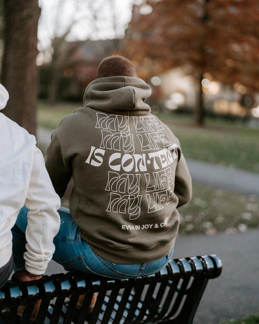 "MY LIFE IS CON·TENT" Unisex Christian Hoodie - Olive