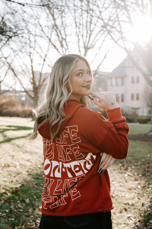 "MY LIFE IS CON·TENT" Unisex Christian Hoodie - Red