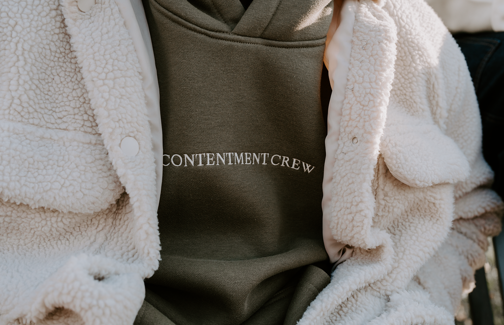 "MY LIFE IS CON·TENT" Unisex Christian Hoodie - Olive