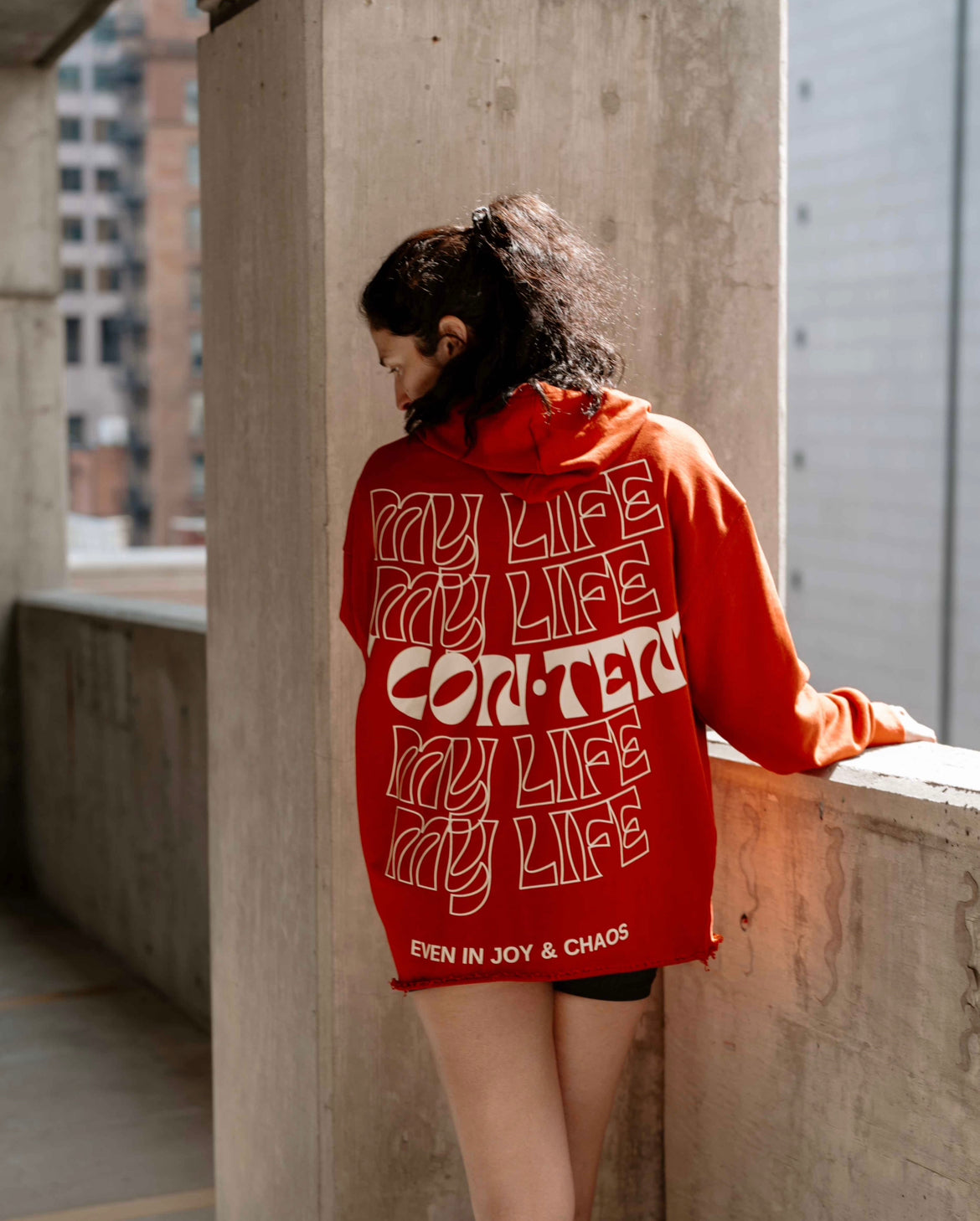 "MY LIFE IS CON·TENT" Unisex Christian Hoodie - Red